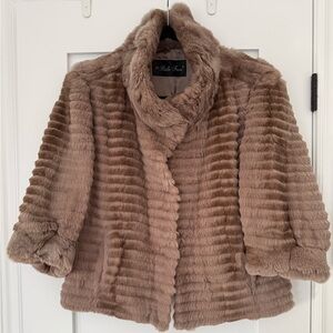 Belle Fare Taupe Rabbit Fur 3/4 Sleeve Jacket Size L